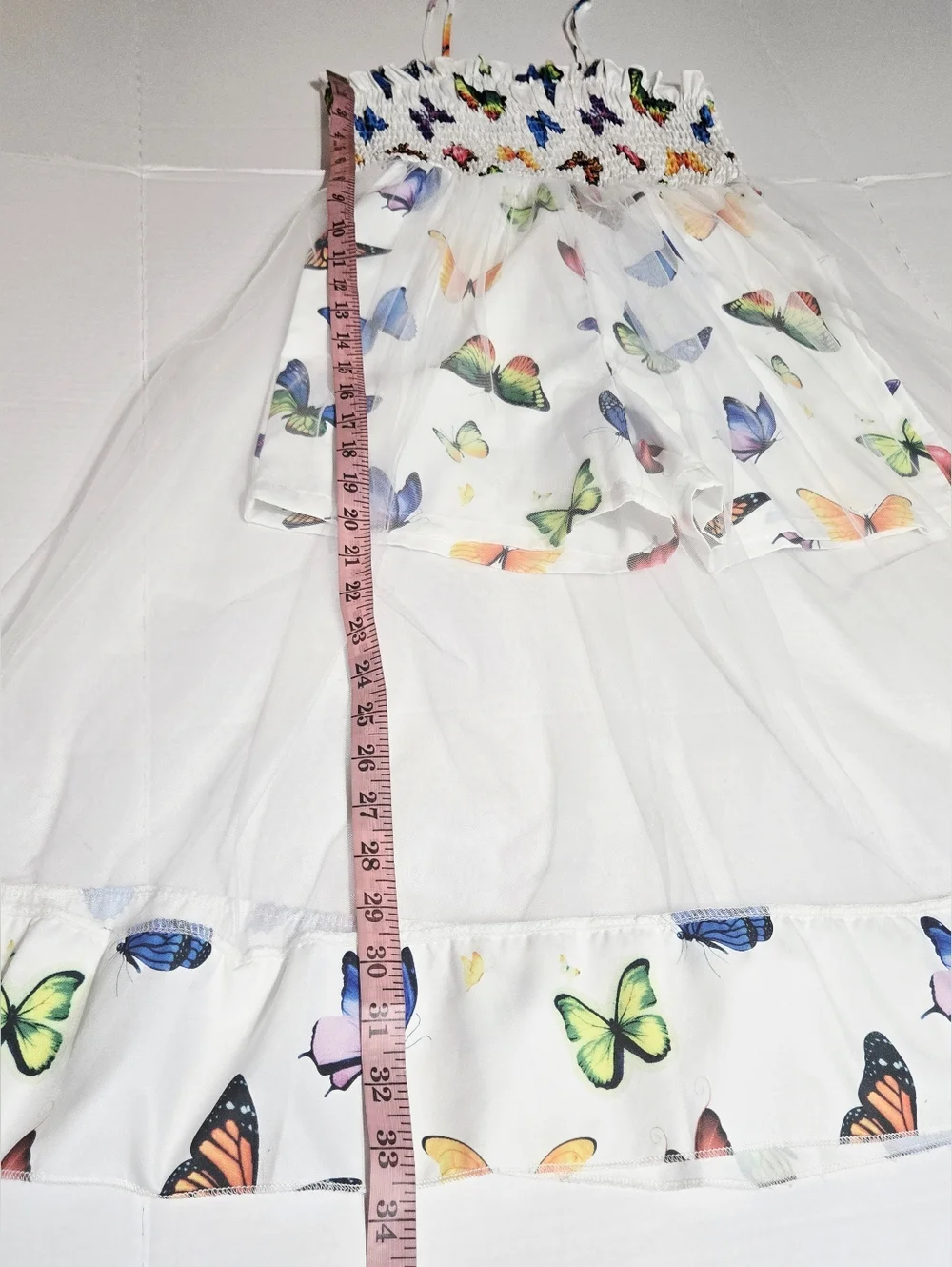 Girls Butterfly Mesh Overlay Romper Dress Size 11Y White Multicolor Summer Party